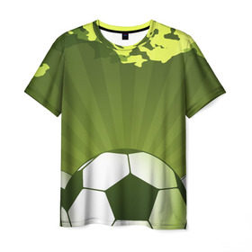 Мужская футболка 3D с принтом Футбол без границ в Екатеринбурге, 100% полиэфир | прямой крой, круглый вырез горловины, длина до линии бедер | зеленый | игра | мяч | поле
