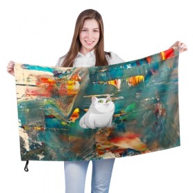 Флаг 3D с принтом Белый котик в Екатеринбурге, 100% полиэстер | плотность ткани — 95 г/м2, размер — 67 х 109 см. Принт наносится с одной стороны | cat | арт | взгляд | кот | кот хипстер | котёнок | котятки | котятушки | кошечки | кошка | мордочка