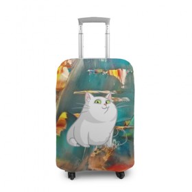 Чехол для чемодана 3D с принтом Белый котик в Екатеринбурге, 86% полиэфир, 14% спандекс | двустороннее нанесение принта, прорези для ручек и колес | cat | арт | взгляд | кот | кот хипстер | котёнок | котятки | котятушки | кошечки | кошка | мордочка