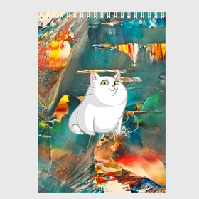 Скетчбук с принтом Белый котик в Екатеринбурге, 100% бумага
 | 48 листов, плотность листов — 100 г/м2, плотность картонной обложки — 250 г/м2. Листы скреплены сверху удобной пружинной спиралью | cat | арт | взгляд | кот | кот хипстер | котёнок | котятки | котятушки | кошечки | кошка | мордочка