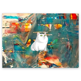 Поздравительная открытка с принтом Белый котик в Екатеринбурге, 100% бумага | плотность бумаги 280 г/м2, матовая, на обратной стороне линовка и место для марки
 | cat | арт | взгляд | кот | кот хипстер | котёнок | котятки | котятушки | кошечки | кошка | мордочка