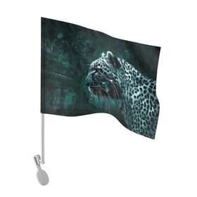 Флаг для автомобиля с принтом Леопард неоновый в Екатеринбурге, 100% полиэстер | Размер: 30*21 см | гепард | леопард | темный | хищник