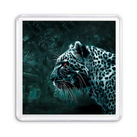 Магнит 55*55 с принтом Леопард неоновый в Екатеринбурге, Пластик | Размер: 65*65 мм; Размер печати: 55*55 мм | гепард | леопард | темный | хищник