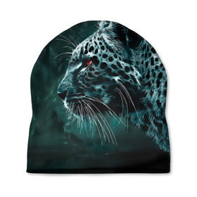 Шапка 3D с принтом Леопард неоновый в Екатеринбурге, 100% полиэстер | универсальный размер, печать по всей поверхности изделия | гепард | леопард | темный | хищник