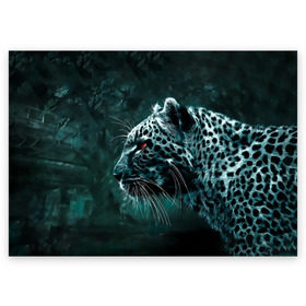 Поздравительная открытка с принтом Леопард в Екатеринбурге, 100% бумага | плотность бумаги 280 г/м2, матовая, на обратной стороне линовка и место для марки
 | гепард | леопард | темный | хищник