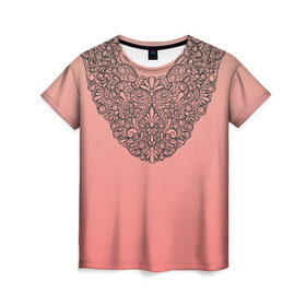 Женская футболка 3D с принтом Кружевной воротник в Екатеринбурге, 100% полиэфир ( синтетическое хлопкоподобное полотно) | прямой крой, круглый вырез горловины, длина до линии бедер | градиент | имитация | розовый