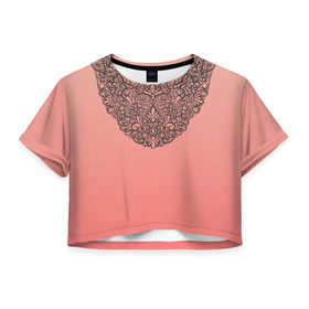 Женская футболка 3D укороченная с принтом Кружевной воротник в Екатеринбурге, 100% полиэстер | круглая горловина, длина футболки до линии талии, рукава с отворотами | градиент | имитация | розовый
