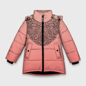 Зимняя куртка для девочек 3D с принтом Кружевной воротник в Екатеринбурге, ткань верха — 100% полиэстер; подклад — 100% полиэстер, утеплитель — 100% полиэстер. | длина ниже бедра, удлиненная спинка, воротник стойка и отстегивающийся капюшон. Есть боковые карманы с листочкой на кнопках, утяжки по низу изделия и внутренний карман на молнии. 

Предусмотрены светоотражающий принт на спинке, радужный светоотражающий элемент на пуллере молнии и на резинке для утяжки. | градиент | имитация | розовый