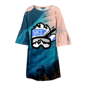 Детское платье 3D с принтом SKI в Екатеринбурге, 100% полиэстер | прямой силуэт, чуть расширенный к низу. Круглая горловина, на рукавах — воланы | ski patrol | sport | возвышение | возвышенность | гора | горка | национальный парк | облака | склон | снег | спорт | холм