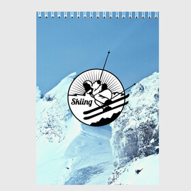 Скетчбук с принтом Лыжный спорт в Екатеринбурге, 100% бумага
 | 48 листов, плотность листов — 100 г/м2, плотность картонной обложки — 250 г/м2. Листы скреплены сверху удобной пружинной спиралью | ski patrol | sport | возвышение | возвышенность | гора | горка | национальный парк | облака | склон | снег | спорт | холм