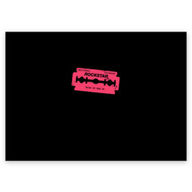 Поздравительная открытка с принтом Rockstar Razor в Екатеринбурге, 100% бумага | плотность бумаги 280 г/м2, матовая, на обратной стороне линовка и место для марки
 | Тематика изображения на принте: auto | dead | grand | red | redemption | theft | бритва | гта | лезвие | рокстар
