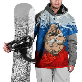 Накидка на куртку 3D с принтом Буйвол в Екатеринбурге, 100% полиэстер |  | abstraction | grunge | абстракция | буйвол | бык | краска | русский | триколор | я русский
