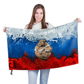 Флаг 3D с принтом Буйвол в Екатеринбурге, 100% полиэстер | плотность ткани — 95 г/м2, размер — 67 х 109 см. Принт наносится с одной стороны | abstraction | grunge | абстракция | буйвол | бык | краска | русский | триколор | я русский