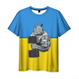 Мужская футболка 3D с принтом Спортивный носорог в Екатеринбурге, 100% полиэфир | прямой крой, круглый вырез горловины, длина до линии бедер | abstraction | grunge | абстракция | два цвета | краска | носорог | украинец | я украинец