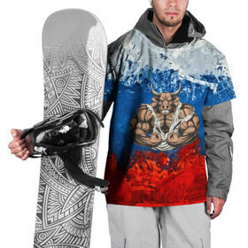 Накидка на куртку 3D с принтом Бык триколор в Екатеринбурге, 100% полиэстер |  | Тематика изображения на принте: abstraction | grunge | абстракция | буйвол | бык | краска | русский | триколор | я русский