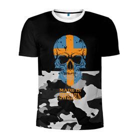 Мужская футболка 3D спортивная с принтом Made in Sweden в Екатеринбурге, 100% полиэстер с улучшенными характеристиками | приталенный силуэт, круглая горловина, широкие плечи, сужается к линии бедра | camouflage | made in sweden | skull | абстракция | города | камуфляж | нация | страны | текстуры | череп | швеция