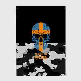 Постер с принтом Made in Sweden в Екатеринбурге, 100% бумага
 | бумага, плотность 150 мг. Матовая, но за счет высокого коэффициента гладкости имеет небольшой блеск и дает на свету блики, но в отличии от глянцевой бумаги не покрыта лаком | camouflage | made in sweden | skull | абстракция | города | камуфляж | нация | страны | текстуры | череп | швеция