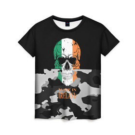 Женская футболка 3D с принтом Made in Ireland в Екатеринбурге, 100% полиэфир ( синтетическое хлопкоподобное полотно) | прямой крой, круглый вырез горловины, длина до линии бедер | camouflage | made in ireland | skull | абстракция | города | ирландия | камуфляж | нация | страны | текстуры | череп