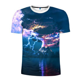 Мужская футболка 3D спортивная с принтом Извержение вулкана в Екатеринбурге, 100% полиэстер с улучшенными характеристиками | приталенный силуэт, круглая горловина, широкие плечи, сужается к линии бедра | вода | вулкан | выброс | горы | гроза | дым | лава | молнии | море | облака | океан | остров | пепел | разряд | стихия