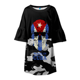 Детское платье 3D с принтом Made in Cuba в Екатеринбурге, 100% полиэстер | прямой силуэт, чуть расширенный к низу. Круглая горловина, на рукавах — воланы | Тематика изображения на принте: camouflage | made in cuba | skull | абстракция | города | камуфляж | куба | нация | страны | текстуры | череп