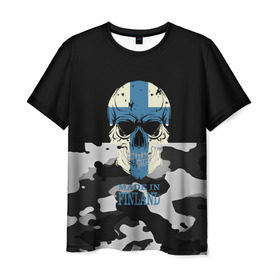 Мужская футболка 3D с принтом Made in Finland в Екатеринбурге, 100% полиэфир | прямой крой, круглый вырез горловины, длина до линии бедер | camouflage | made in finland | skull | абстракция | города | камуфляж | нация | страны | текстуры | череп