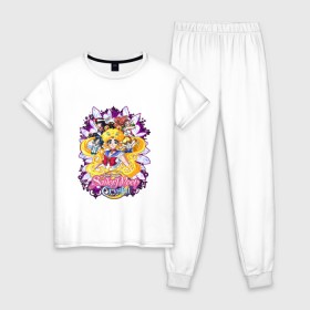 Женская пижама хлопок с принтом Sailor Moon Crystal в Екатеринбурге, 100% хлопок | брюки и футболка прямого кроя, без карманов, на брюках мягкая резинка на поясе и по низу штанин | Тематика изображения на принте: sailor moon | аниме | анимэ | волосы | глаза | девочка | косы | луна в матроске | месяц | мультик | мультсериал | мультфильм | се | сейлор | сейлор ви | сейлор винера | сейлор марс | сейлор меркурий