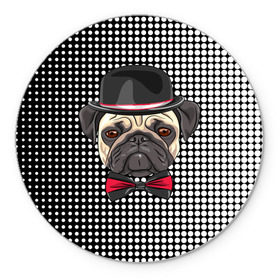 Коврик круглый с принтом Mr. Pug в Екатеринбурге, резина и полиэстер | круглая форма, изображение наносится на всю лицевую часть | animal | dog | pet | pug | puppy | арт | горошек | джентльмен | животные | кружочки | мопс | мопсик | пес | собаки | текстура | французский бульдог