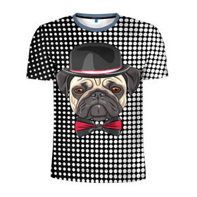 Мужская футболка 3D спортивная с принтом Mr. Pug в Екатеринбурге, 100% полиэстер с улучшенными характеристиками | приталенный силуэт, круглая горловина, широкие плечи, сужается к линии бедра | animal | dog | pet | pug | puppy | арт | горошек | джентльмен | животные | кружочки | мопс | мопсик | пес | собаки | текстура | французский бульдог