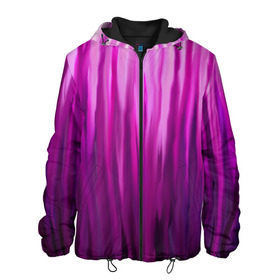 Мужская куртка 3D с принтом фиолетово-черные краски в Екатеринбурге, ткань верха — 100% полиэстер, подклад — флис | прямой крой, подол и капюшон оформлены резинкой с фиксаторами, два кармана без застежек по бокам, один большой потайной карман на груди. Карман на груди застегивается на липучку | color | violet | акварель | краски | полосы | фиолетовый | цвет | черный | ярко