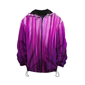 Детская куртка 3D с принтом фиолетово-черные краски в Екатеринбурге, 100% полиэстер | застежка — молния, подол и капюшон оформлены резинкой с фиксаторами, по бокам — два кармана без застежек, один потайной карман на груди, плотность верхнего слоя — 90 г/м2; плотность флисового подклада — 260 г/м2 | Тематика изображения на принте: color | violet | акварель | краски | полосы | фиолетовый | цвет | черный | ярко
