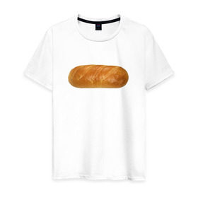 Мужская футболка хлопок с принтом Батон белого в Екатеринбурге, 100% хлопок | прямой крой, круглый вырез горловины, длина до линии бедер, слегка спущенное плечо. | Тематика изображения на принте: батон | хлеб