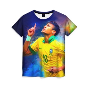 Женская футболка 3D с принтом Neymar в Екатеринбурге, 100% полиэфир ( синтетическое хлопкоподобное полотно) | прямой крой, круглый вырез горловины, длина до линии бедер | neymar | неймар | сборная бразилии