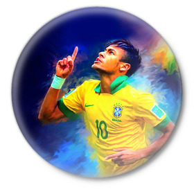 Значок с принтом Neymar в Екатеринбурге,  металл | круглая форма, металлическая застежка в виде булавки | Тематика изображения на принте: neymar | неймар | сборная бразилии