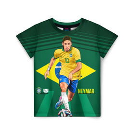 Детская футболка 3D с принтом Neymar в Екатеринбурге, 100% гипоаллергенный полиэфир | прямой крой, круглый вырез горловины, длина до линии бедер, чуть спущенное плечо, ткань немного тянется | Тематика изображения на принте: neymar | неймар | сборная бразилии