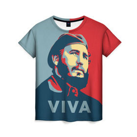 Женская футболка 3D с принтом Фидель Кастро в Екатеринбурге, 100% полиэфир ( синтетическое хлопкоподобное полотно) | прямой крой, круглый вырез горловины, длина до линии бедер | Тематика изображения на принте: cuba | fidel | диктатор | коммунизм | куба | президент | фидель