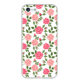 Чехол для iPhone 5/5S матовый с принтом РОЗЫ ПАТТЕРН ROSES PATTERN в Екатеринбурге, Силикон | Область печати: задняя сторона чехла, без боковых панелей | Тематика изображения на принте: абстракция | коллаж | паттерн | растения | розы | цветы