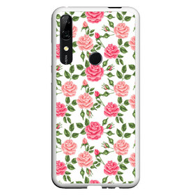 Чехол для Honor P Smart Z с принтом РОЗЫ ПАТТЕРН ROSES PATTERN в Екатеринбурге, Силикон | Область печати: задняя сторона чехла, без боковых панелей | Тематика изображения на принте: абстракция | коллаж | паттерн | растения | розы | цветы