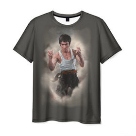 Мужская футболка 3D с принтом Брюс Ли в Екатеринбурге, 100% полиэфир | прямой крой, круглый вырез горловины, длина до линии бедер | актер | блюс | боец | каратэ | кунг фу | ли | спорт