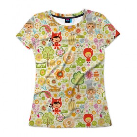 Женская футболка 3D с принтом Детский Мир в Екатеринбурге, 100% полиэфир ( синтетическое хлопкоподобное полотно) | прямой крой, круглый вырез горловины, длина до линии бедер | милые | паттерн | рисунки