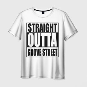 Мужская футболка 3D с принтом Straight Outta Grove Street в Екатеринбурге, 100% полиэфир | прямой крой, круглый вырез горловины, длина до линии бедер | Тематика изображения на принте: grand the auto | grove street | gta | san andreas | straight outta grove street