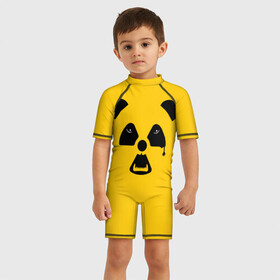 Детский купальный костюм 3D с принтом Радиоактивная природа в Екатеринбурге, Полиэстер 85%, Спандекс 15% | застежка на молнии на спине | panda | wwf | глаза | панда | радиация | экология
