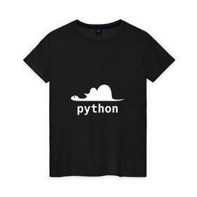 Женская футболка хлопок с принтом Питон - язык программирования в Екатеринбурге, 100% хлопок | прямой крой, круглый вырез горловины, длина до линии бедер, слегка спущенное плечо | php | python | питон | программирование | слон