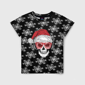 Детская футболка 3D с принтом Santa Skull хипстер в Екатеринбурге, 100% гипоаллергенный полиэфир | прямой крой, круглый вырез горловины, длина до линии бедер, чуть спущенное плечо, ткань немного тянется | дед мороз | новогодний | паттерн | санта | снег | снежинки