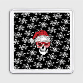 Магнит 55*55 с принтом Santa Skull хипстер в Екатеринбурге, Пластик | Размер: 65*65 мм; Размер печати: 55*55 мм | дед мороз | новогодний | паттерн | санта | снег | снежинки