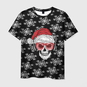 Мужская футболка 3D с принтом Santa Skull хипстер в Екатеринбурге, 100% полиэфир | прямой крой, круглый вырез горловины, длина до линии бедер | Тематика изображения на принте: дед мороз | новогодний | паттерн | санта | снег | снежинки