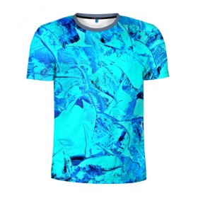 Мужская футболка 3D спортивная с принтом Голубые краски в Екатеринбурге, 100% полиэстер с улучшенными характеристиками | приталенный силуэт, круглая горловина, широкие плечи, сужается к линии бедра | watercolor | абстракция красок | акварель | брызги красок | краска | потертость красок