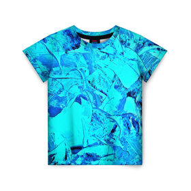Детская футболка 3D с принтом Голубые краски в Екатеринбурге, 100% гипоаллергенный полиэфир | прямой крой, круглый вырез горловины, длина до линии бедер, чуть спущенное плечо, ткань немного тянется | watercolor | абстракция красок | акварель | брызги красок | краска | потертость красок