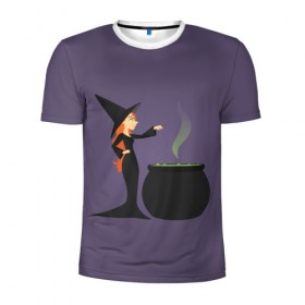 Мужская футболка 3D спортивная с принтом Ведьма в Екатеринбурге, 100% полиэстер с улучшенными характеристиками | приталенный силуэт, круглая горловина, широкие плечи, сужается к линии бедра | ведьма | девушка | женщина | зелье | колдунья | праздник | тыква | хэллоуин
