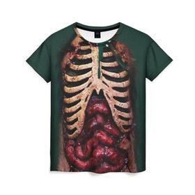 Женская футболка 3D с принтом Грудная клетка в Екатеринбурге, 100% полиэфир ( синтетическое хлопкоподобное полотно) | прямой крой, круглый вырез горловины, длина до линии бедер | halloween | skeleton | грудная клетка | кости | ребра | скелет | хэллоуин