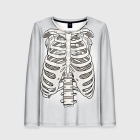 Женский лонгслив 3D с принтом Грудная клетка в Екатеринбурге, 100% полиэстер | длинные рукава, круглый вырез горловины, полуприлегающий силуэт | halloween | skeleton | грудная клетка | кости | ребра | скелет | хэллоуин